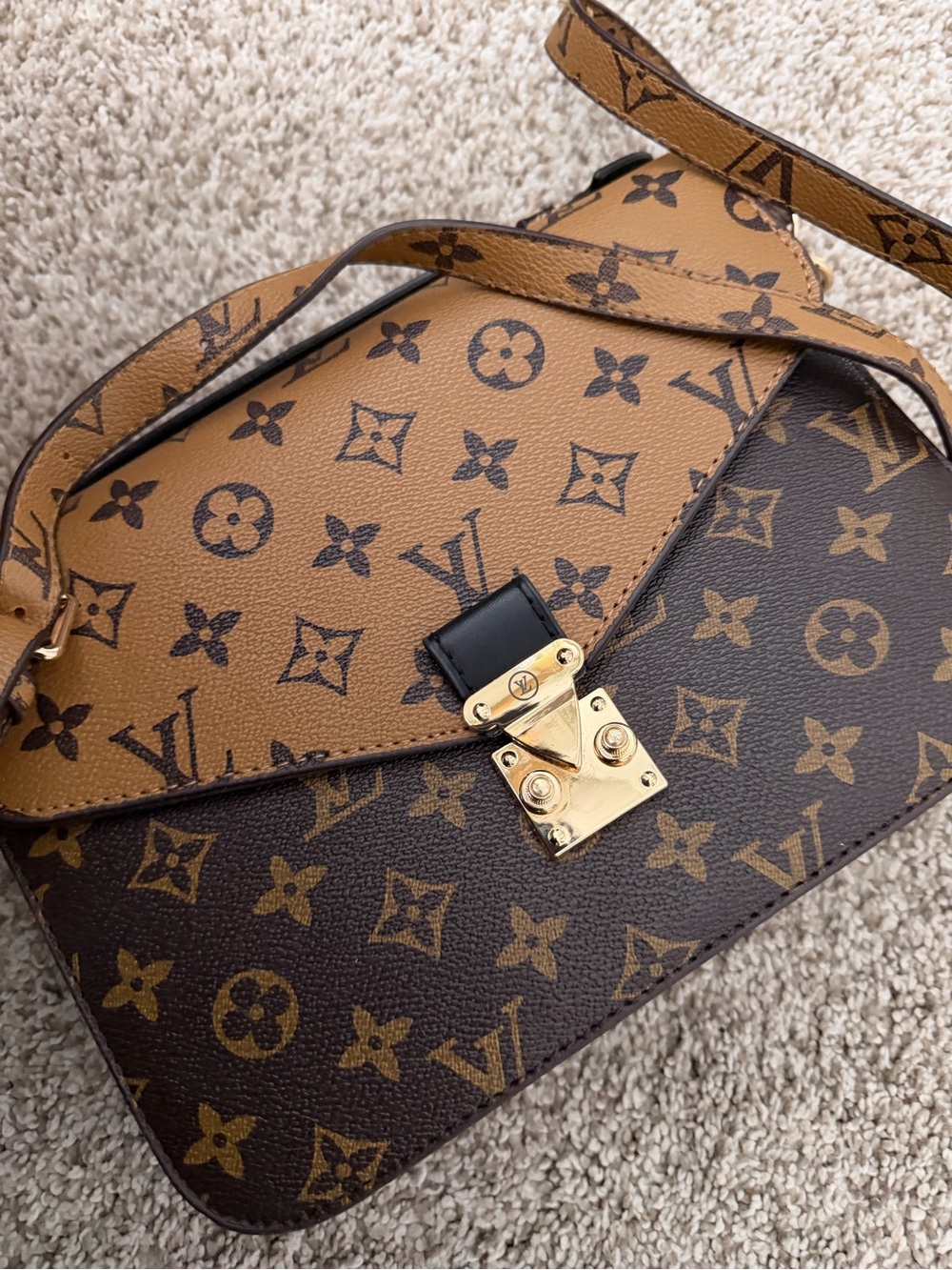 Designer Two-Tone Monogram Crossbody in Brown and Tan